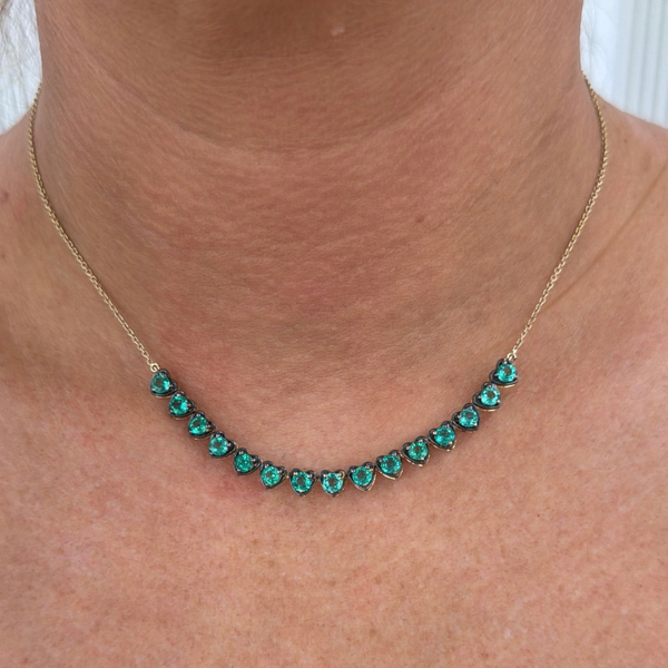 Black Rhodium Heart Emerald Chain Necklace