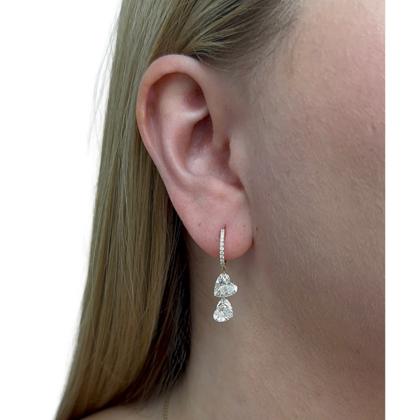 Lab-Grown Drilled Diamond Double Heart Dangle Earrings