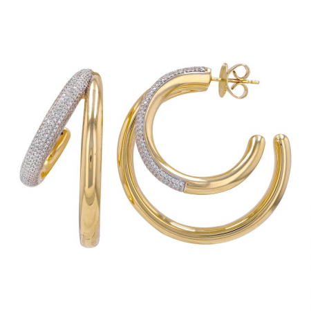 Pave and Gold Double Hoop Earrings