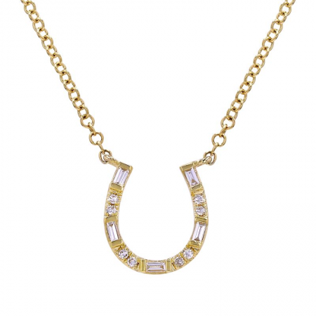 Diamond Baguette & Round Horseshoe Necklace