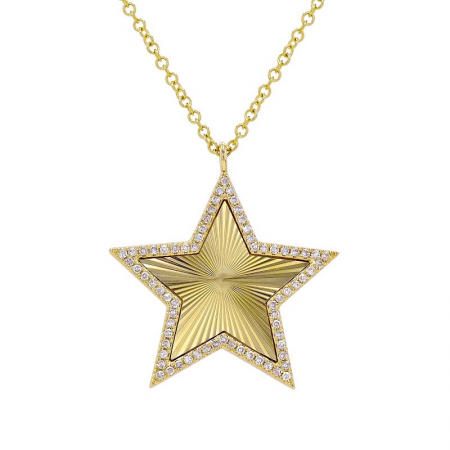 Fluted Gold & Diamond Star Pendant Necklace