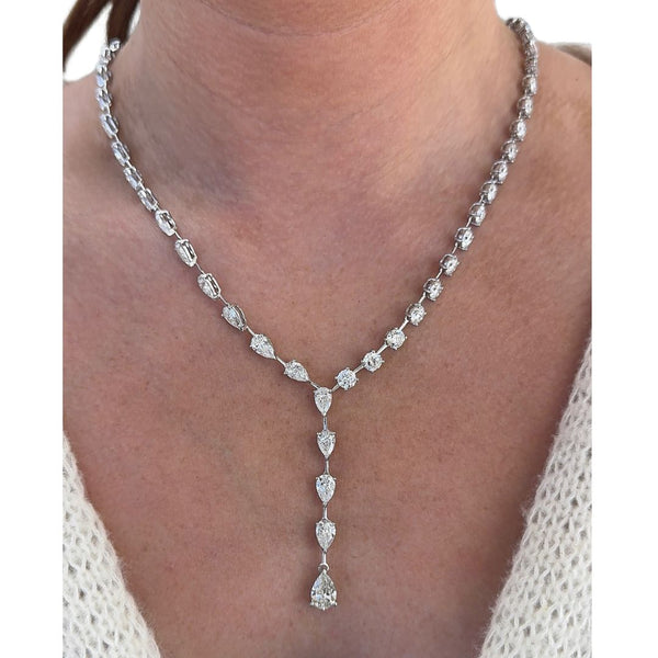 Lab-Grown Pear & Round Lariat Tennis Necklace