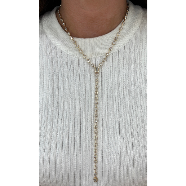 Lab-Grown Bezel Detachable Lariat Necklace/Bracelet Duo