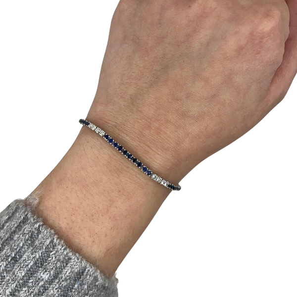 Alternating Round Diamond & Blue Sapphire Tennis Bracelet