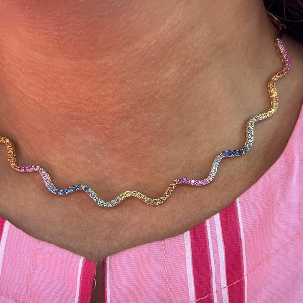 Rainbow Sapphire Wavy Choker Necklace