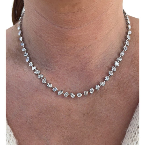 Lab-Grown Negative Space Bezel Multi-Shape Tennis Necklace