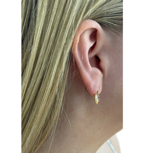 Lab-Grown Fluted Bezel Heart Dangle Studs