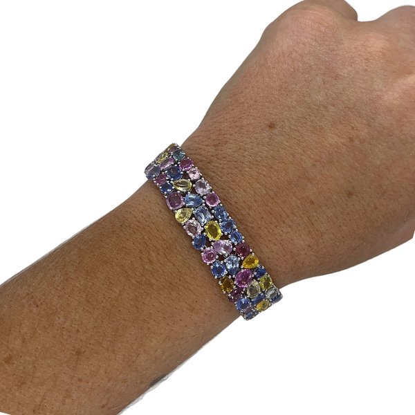 Multi-Color Sapphire Triple Row Bracelet