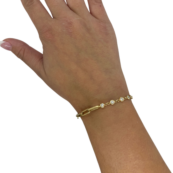 Half Paperclip Half Bezel Station Bracelet