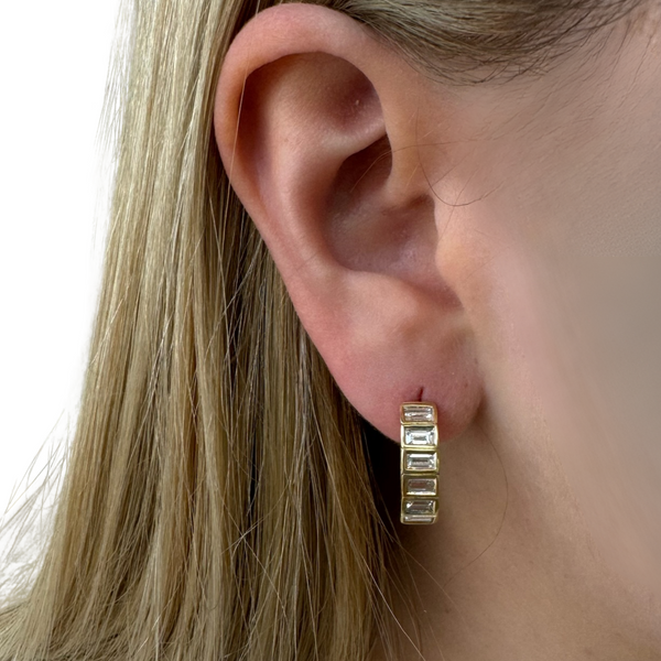 East/West Bezel Baguette Hoops