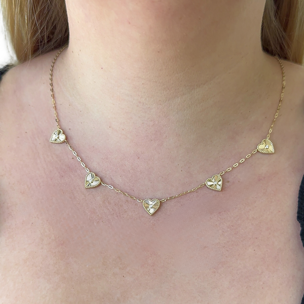 Fluted Heart Station Necklace