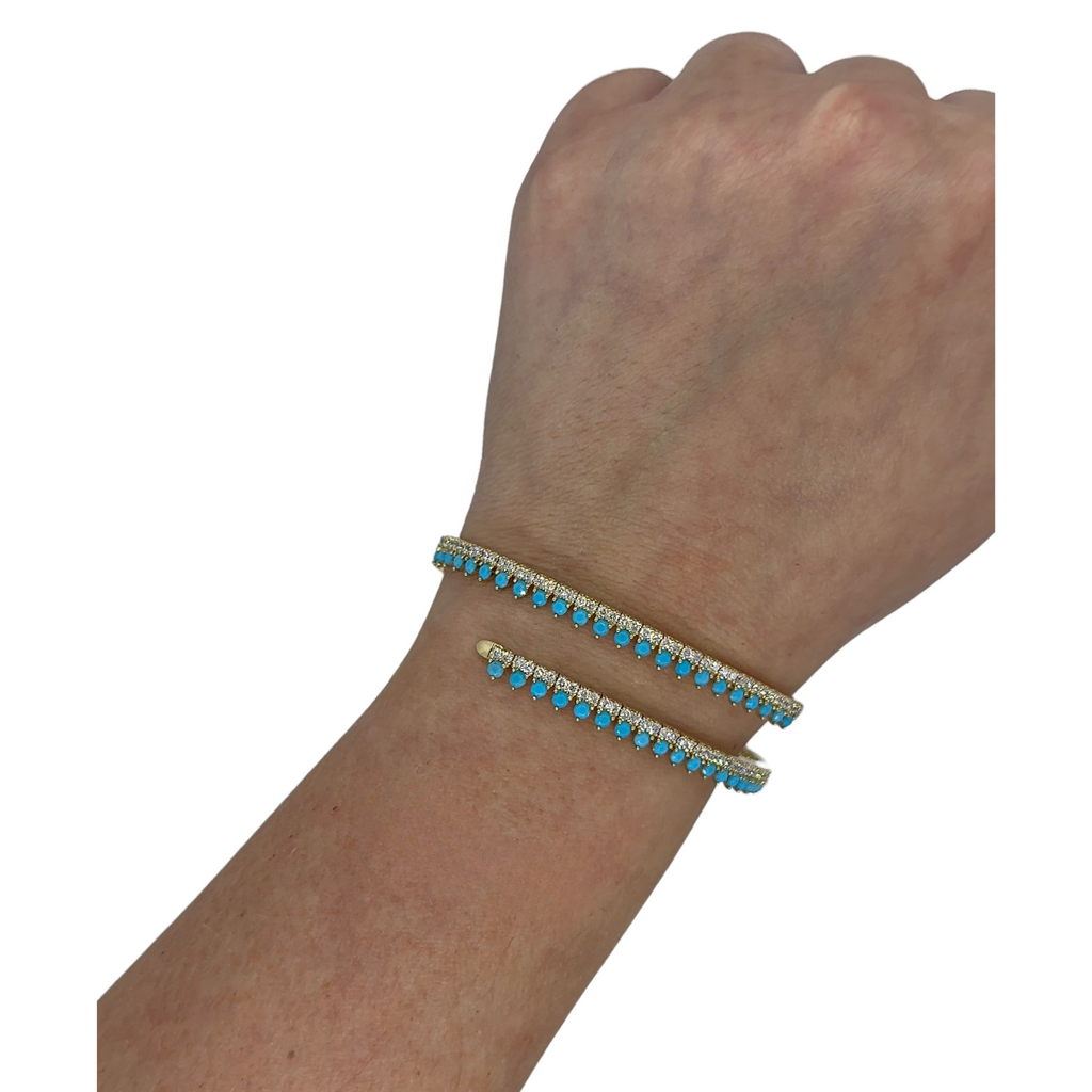 Lab-Grown Turquoise & Diamond Wrap Bangle