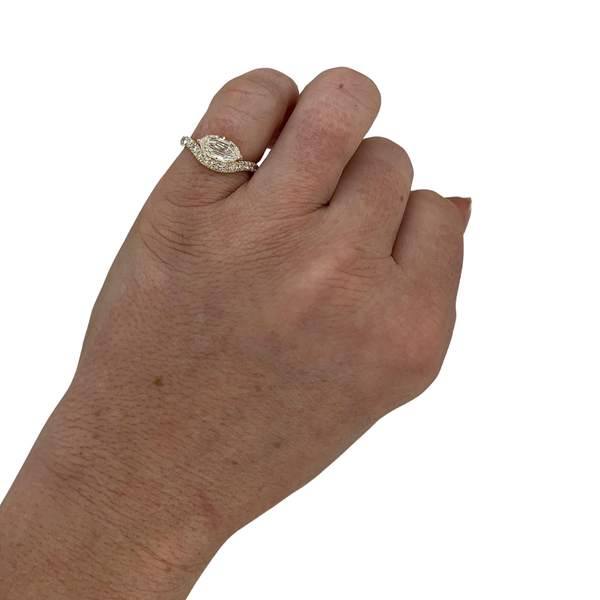 Lab-Grown Step Cut Marquise Curved Pinky Ring on hand