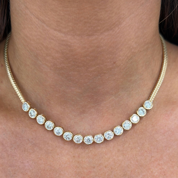 Lab-Grown Round Bezel Flexi Snake Chain Necklace