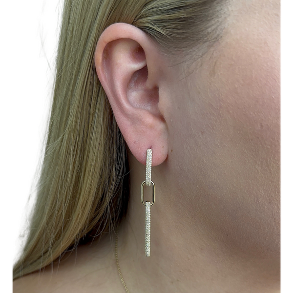 Diamond Link Chain Earrings in ear