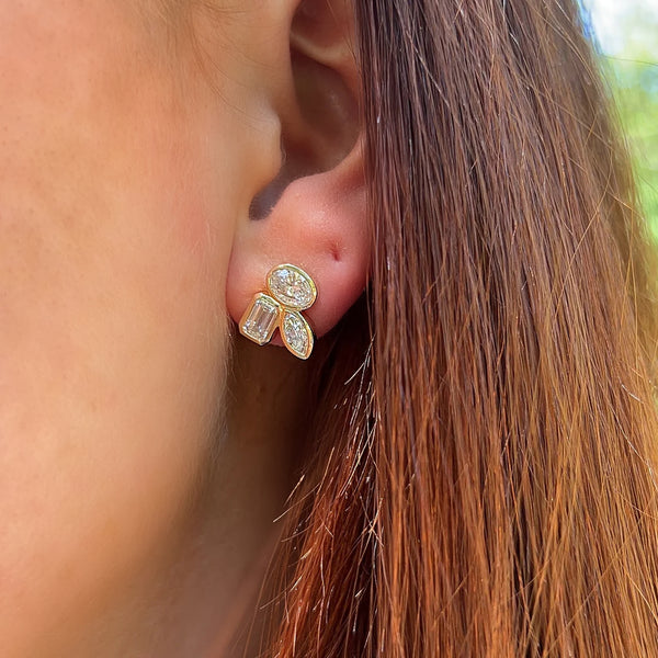 Lab-Grown Bezel Mixed Shape Stud Earrings