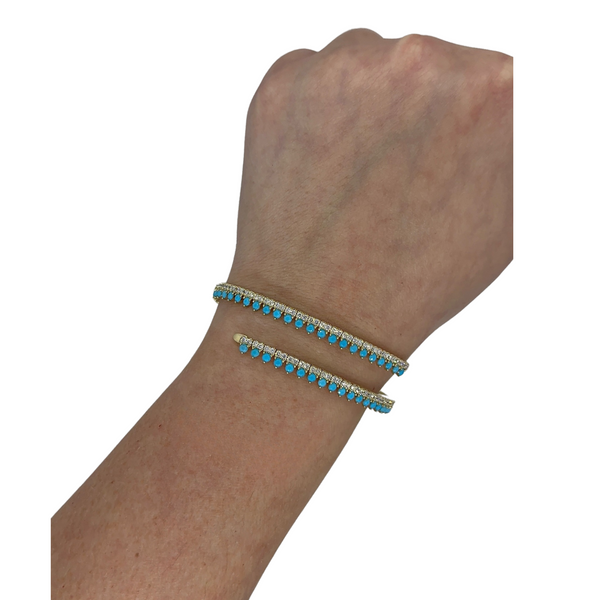 Lab-Grown Turquoise & Diamond Wrap Bangle