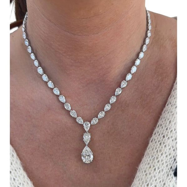 Lab-Grown Pear Lariat Tennis Necklace