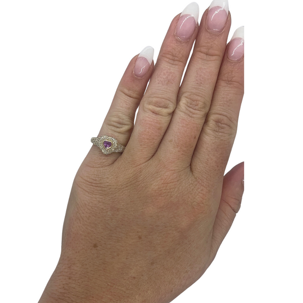 Diamond & Pink Sapphire Heart Pinky Ring