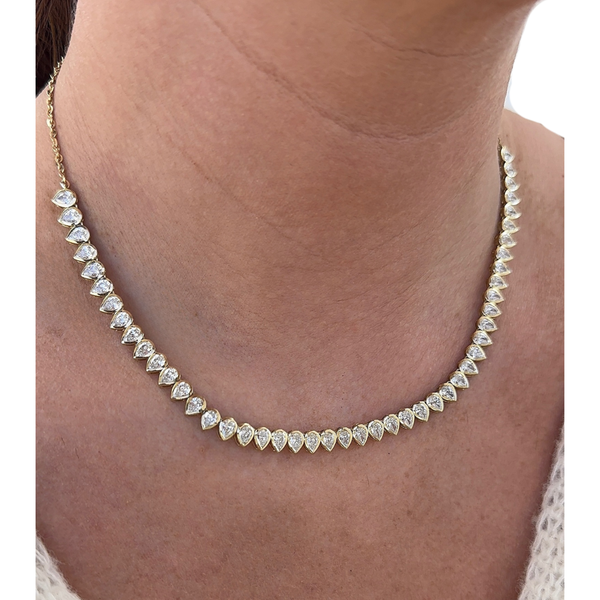 Lab-Grown Bezel Pear Halfway Tennis Necklace