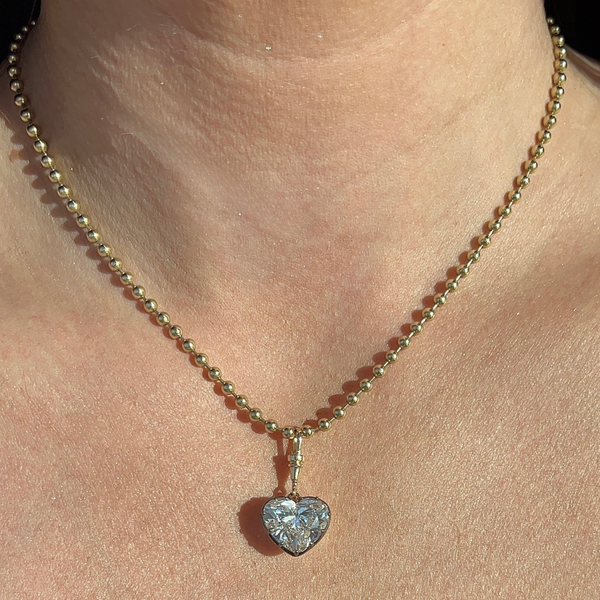 Lab-Grown Black Rhodium Georgian Set Pendant Heart Bead Chain Necklace
