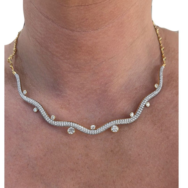 Lab-Grown Wavy Bezel Chain Choker