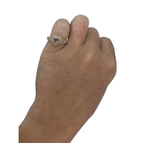 Diamond & Pink Sapphire Heart Pinky Ring