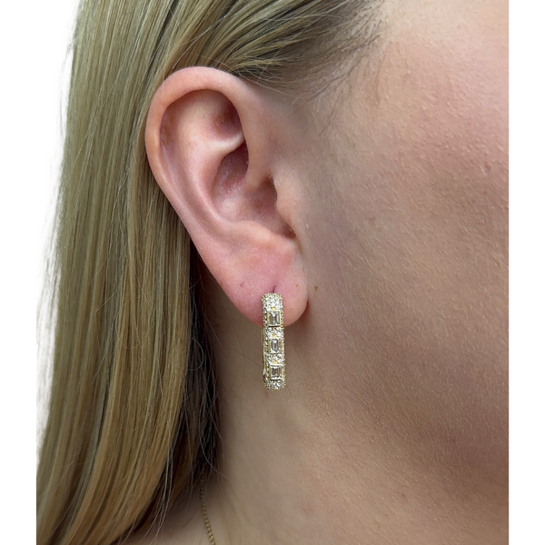Pave Emerald Bezel Squared Hoops