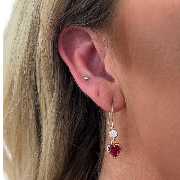 Lab-Grown Georgian Set Ruby Heart Dangle Earrings