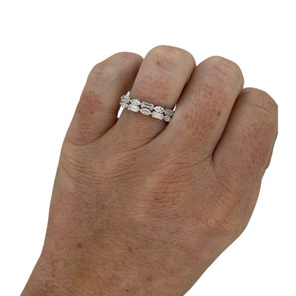 Lab-Grown Double Row Alternating Emerald & Marquise Band