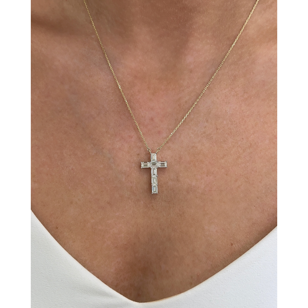 Lab-Grown Emerald Cut Diamond Cross Necklace