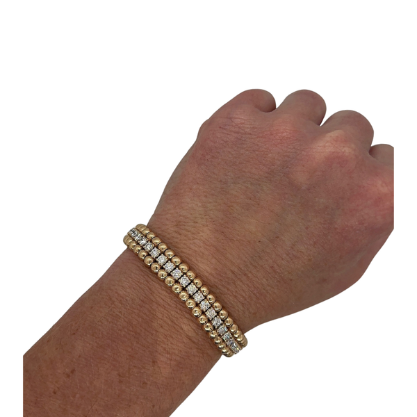 Lab-Grown Diamond & Gold Bead Stretchy 3 Row Bracelet