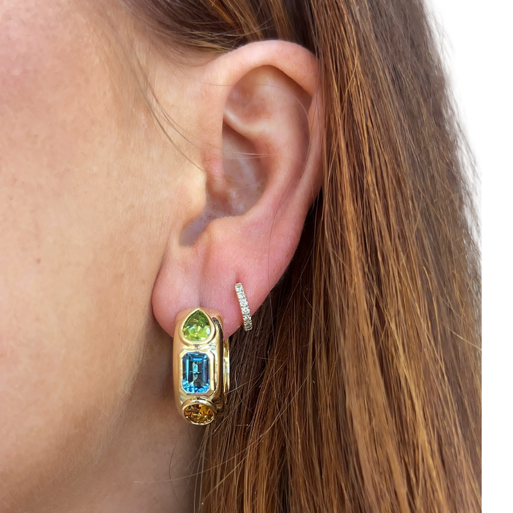 Multi Gemstone Bezel Chunky Hoops