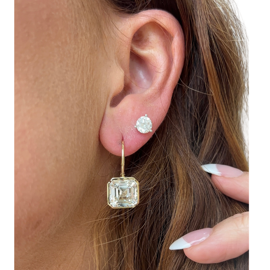 Lab-Grown Bezel Asscher Cut Dangle Earrings