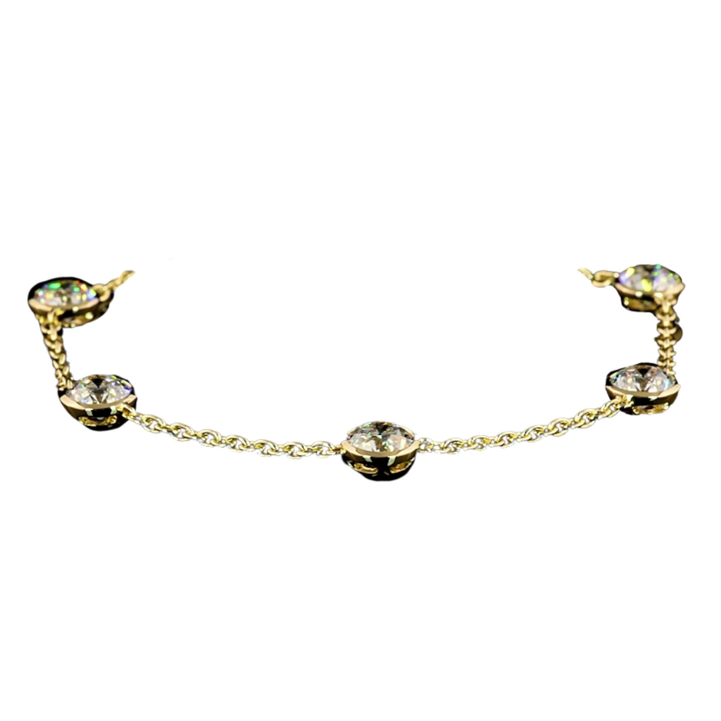 Lab-Grown Bezel Old Euro Round Station Bracelet