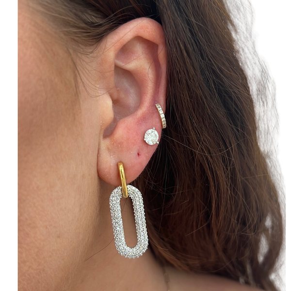 Sterling Silver- Lab-Grown Pave Two-Tone Statement Earrings