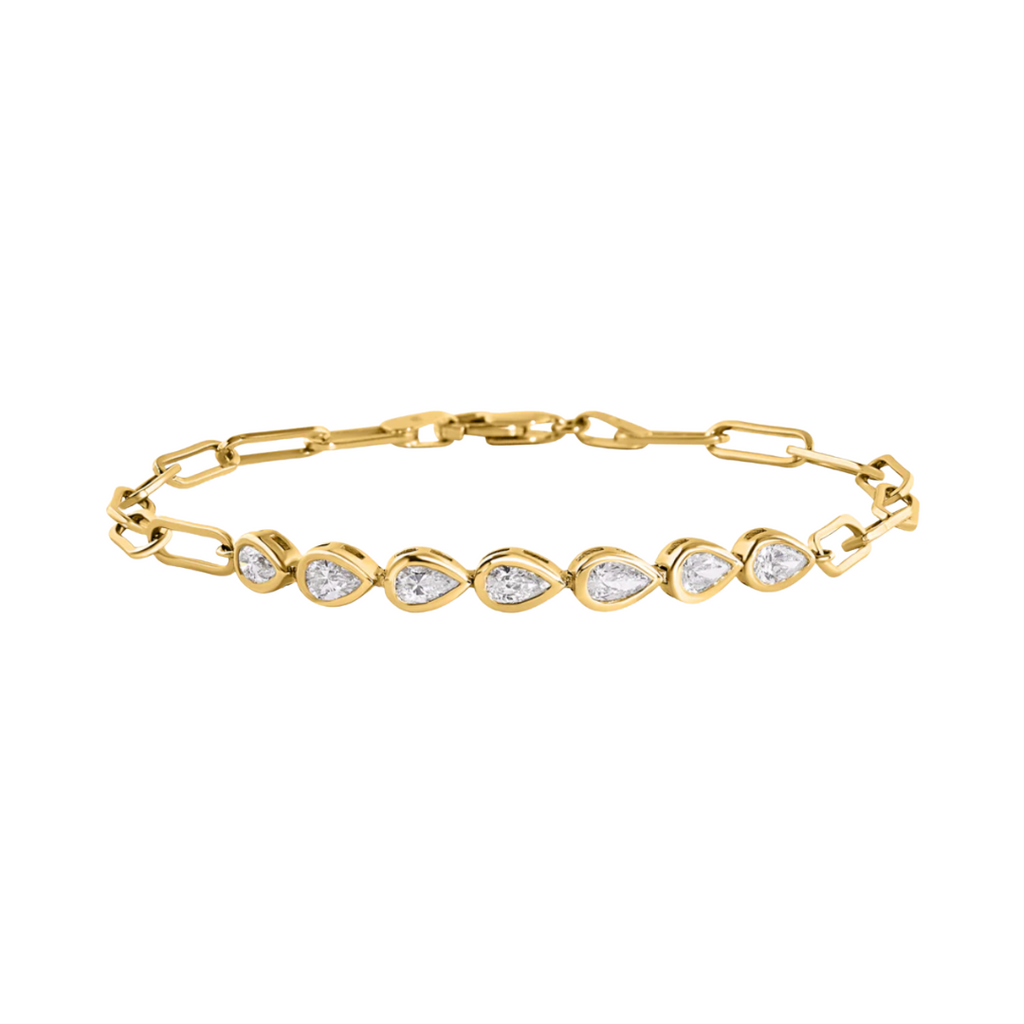 Bezel East/West Pear Paperclip Bracelet