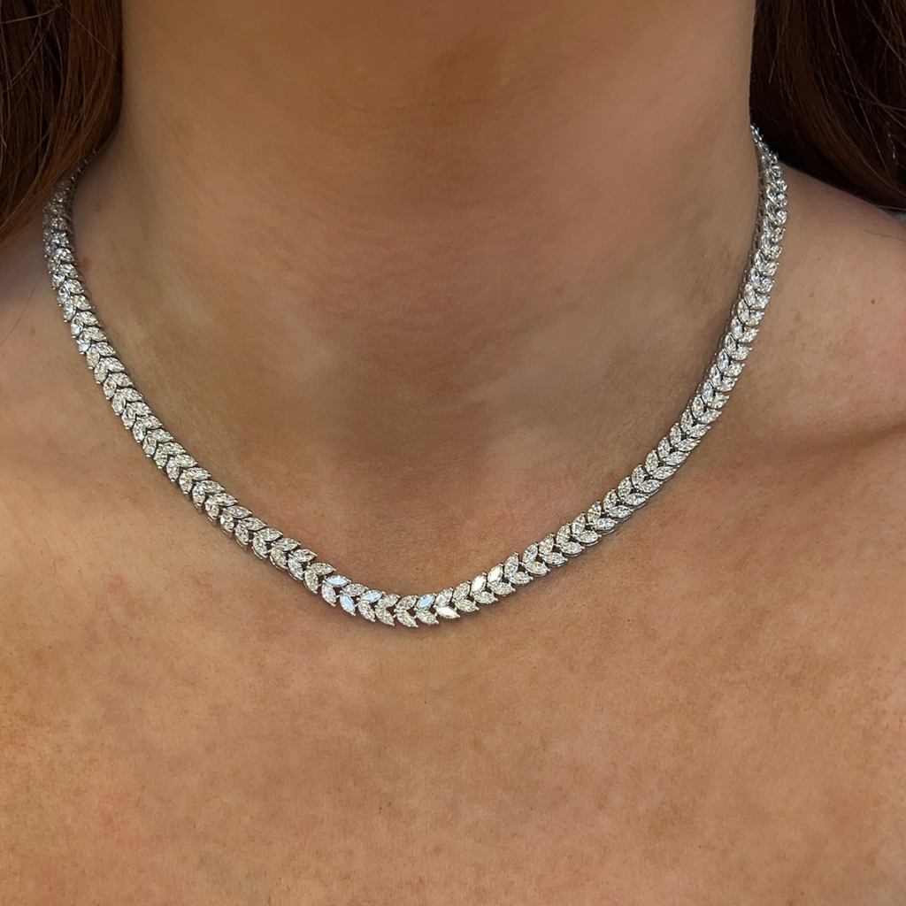 Lab-Grown Marquise Leaf Tennis Necklace