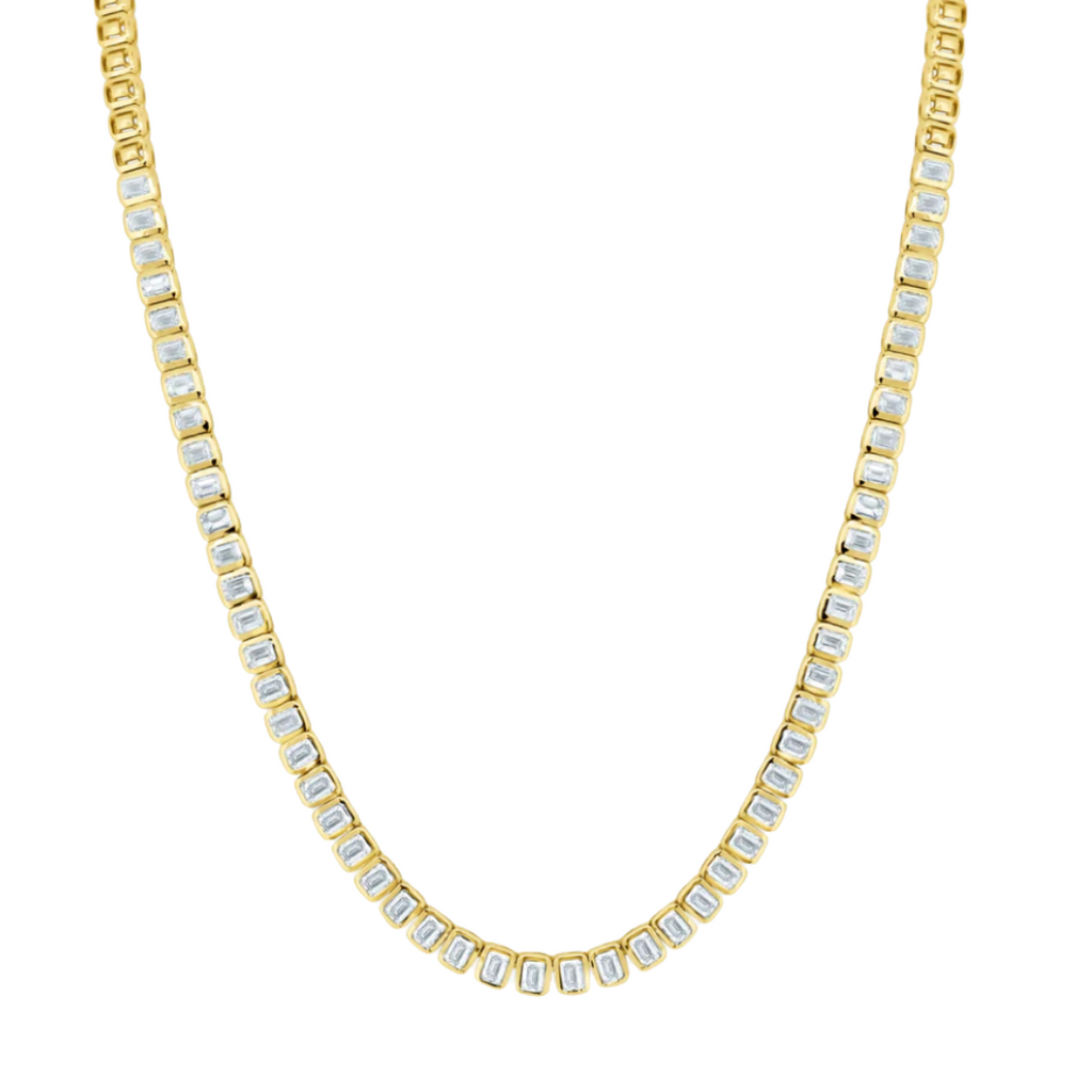 Halfway Bezel Emerald Cut Tennis Necklace