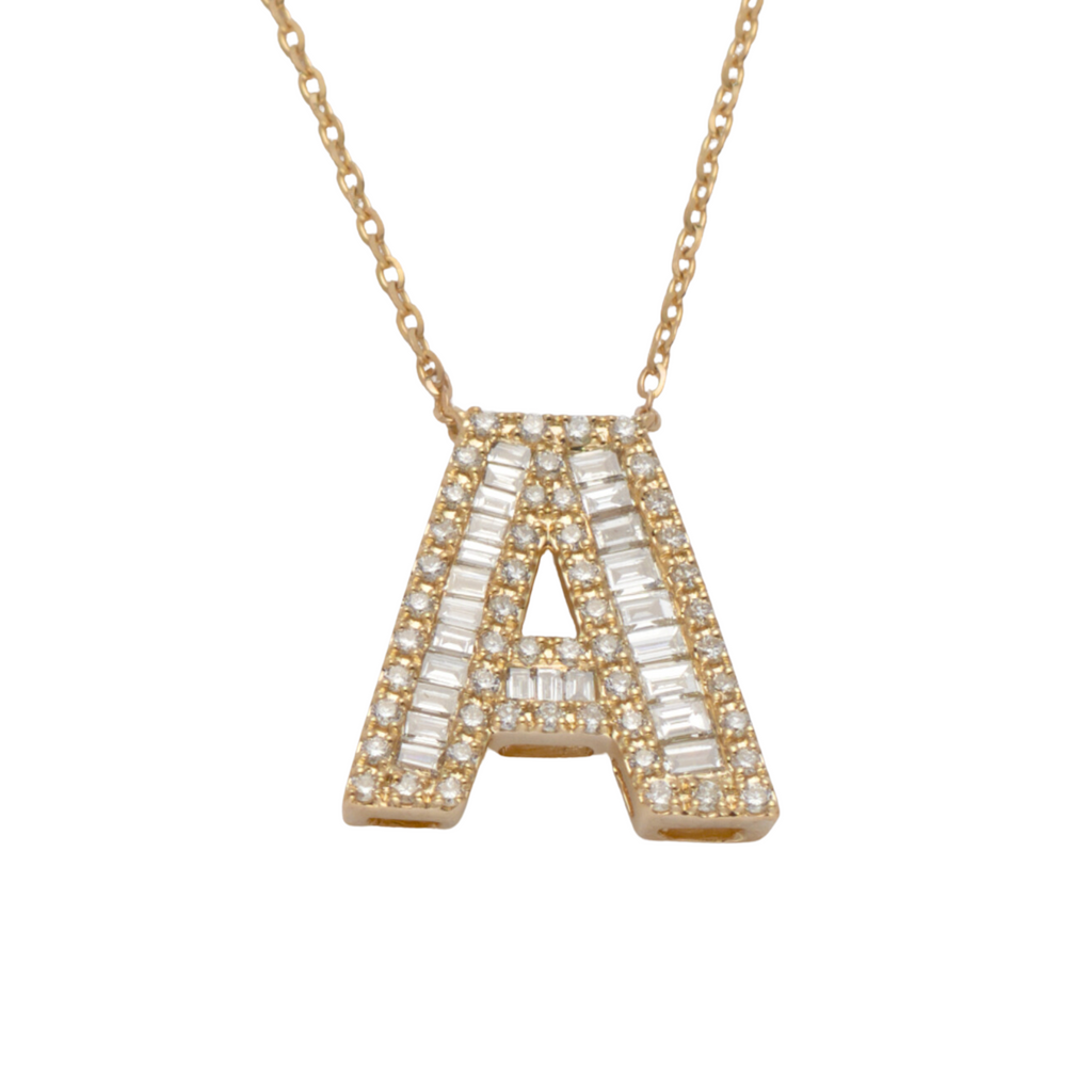 Baguette Diamond Initial Necklace