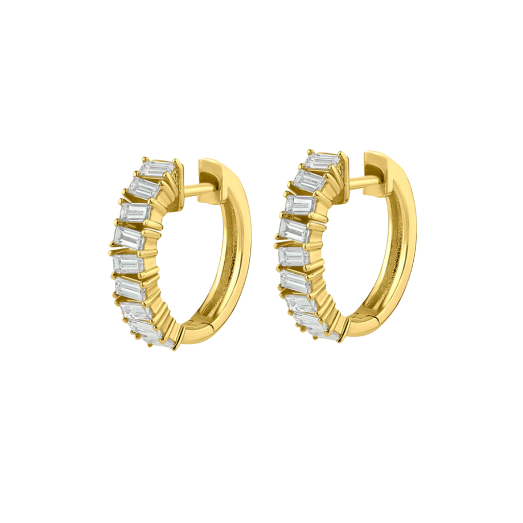 Off-Set Baguette Huggie Earrings