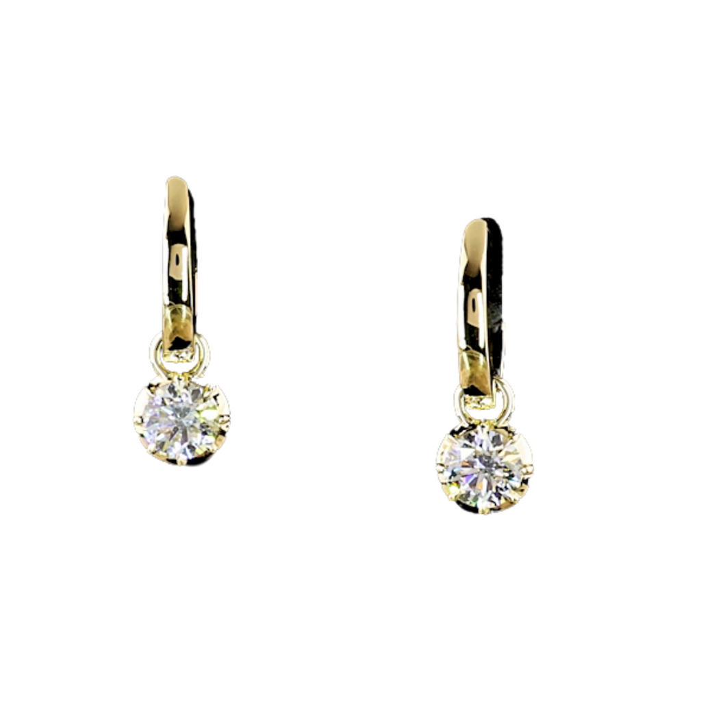 Lab-Grown Bezel Round Dangle Huggies