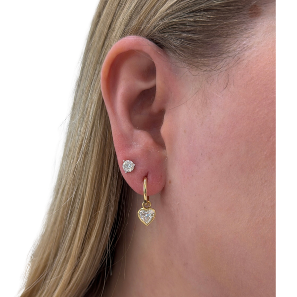 Lab-Grown Bezel Heart Dangle Huggies