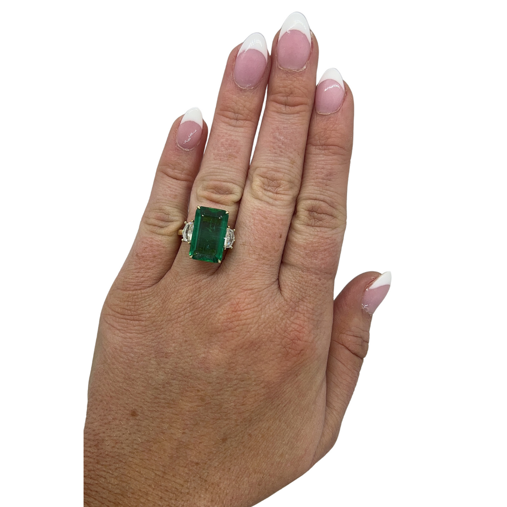 Emerald & Cadillac Cut Diamond Side-Stone Ring
