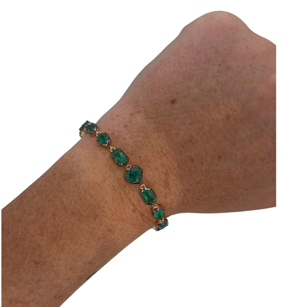 Mix Shape Georgian Set Black Rhodium Emerald Bracelet