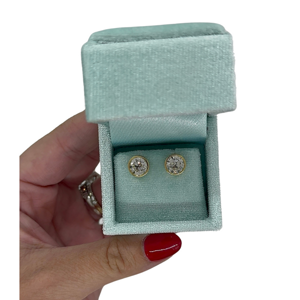 Lab-Grown Old Euro Round Bezel Studs