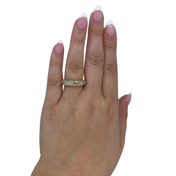 Bezel Emerald Inlay Triple Row Band