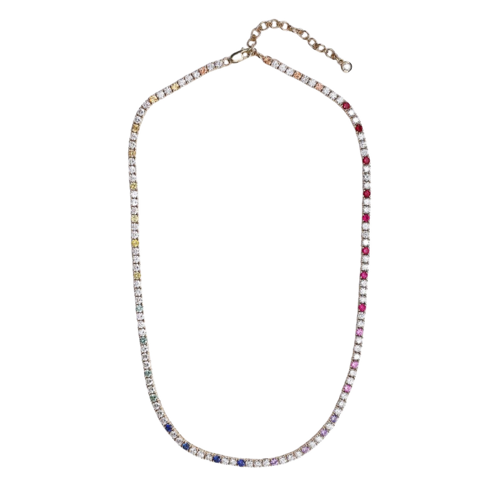 Alternating Rainbow Sapphire & Lab-Grown Diamond Tennis Necklace