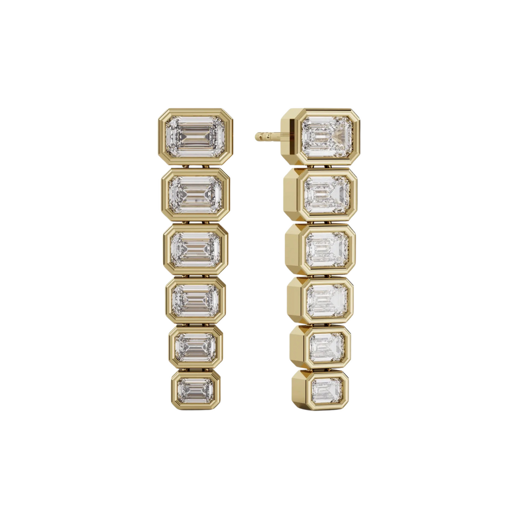 Lab-Grown Bezel E/W Emerald Dangle Earrings