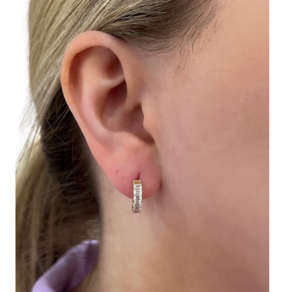 Lab-Grown Dainty Emerald Cut Huggies